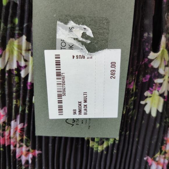 All Saints Cora Floral Top Pleated Blouse Sheer Black Ruffle Collar Neck Sz 4 - Picture 9 of 9